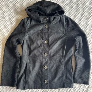 Prana Jacket Women's Size M Lightweight Hooded Button Front Coat Black